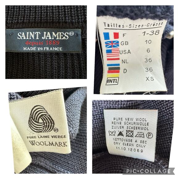 Saint James Pure Wool Knit Navy Cardigan Sweater Big Button Women’s US 6 UK 10 - Picture 12 of 12